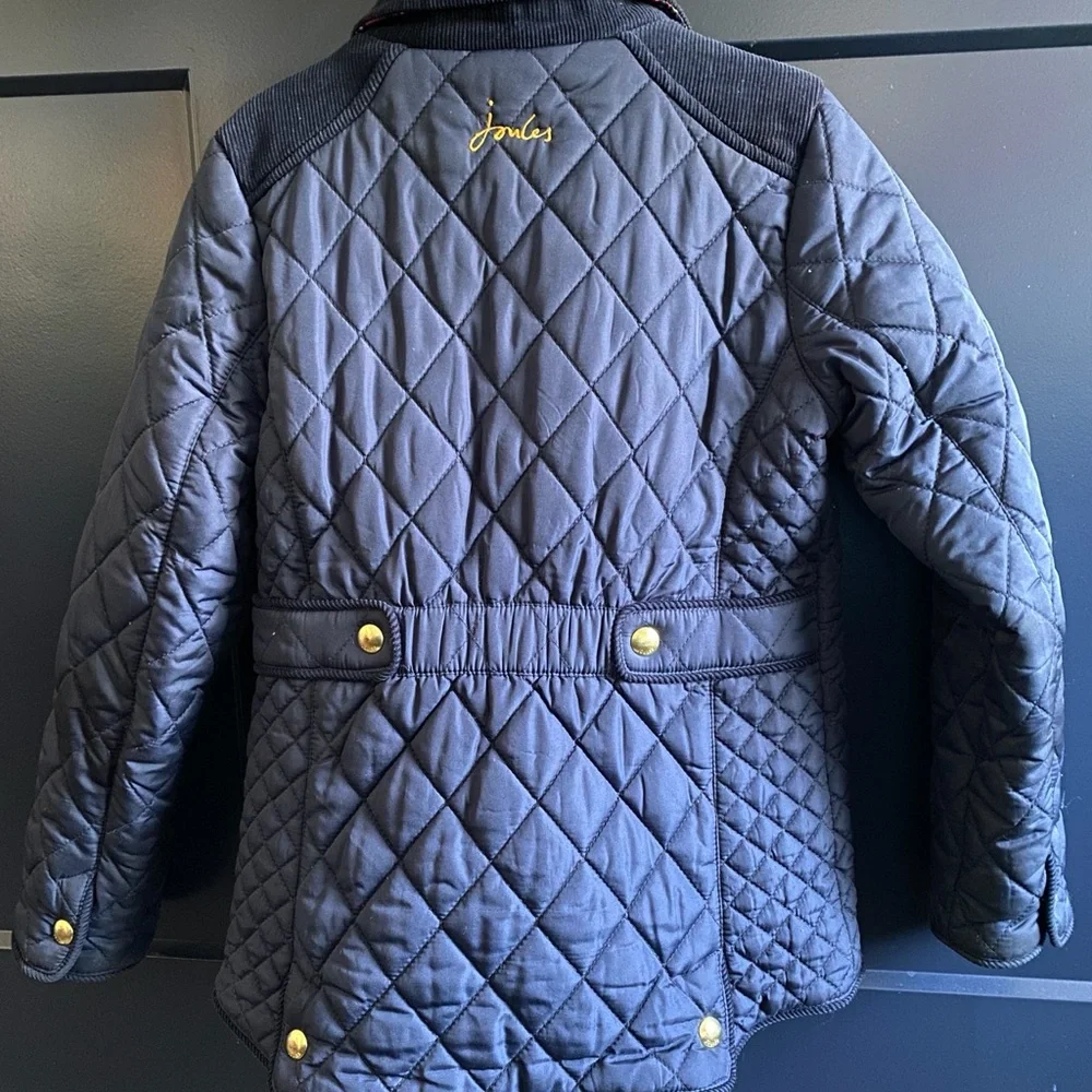 Joules Navy Quilted Kids Jacket with Floral Interior - Picture 3 of 5